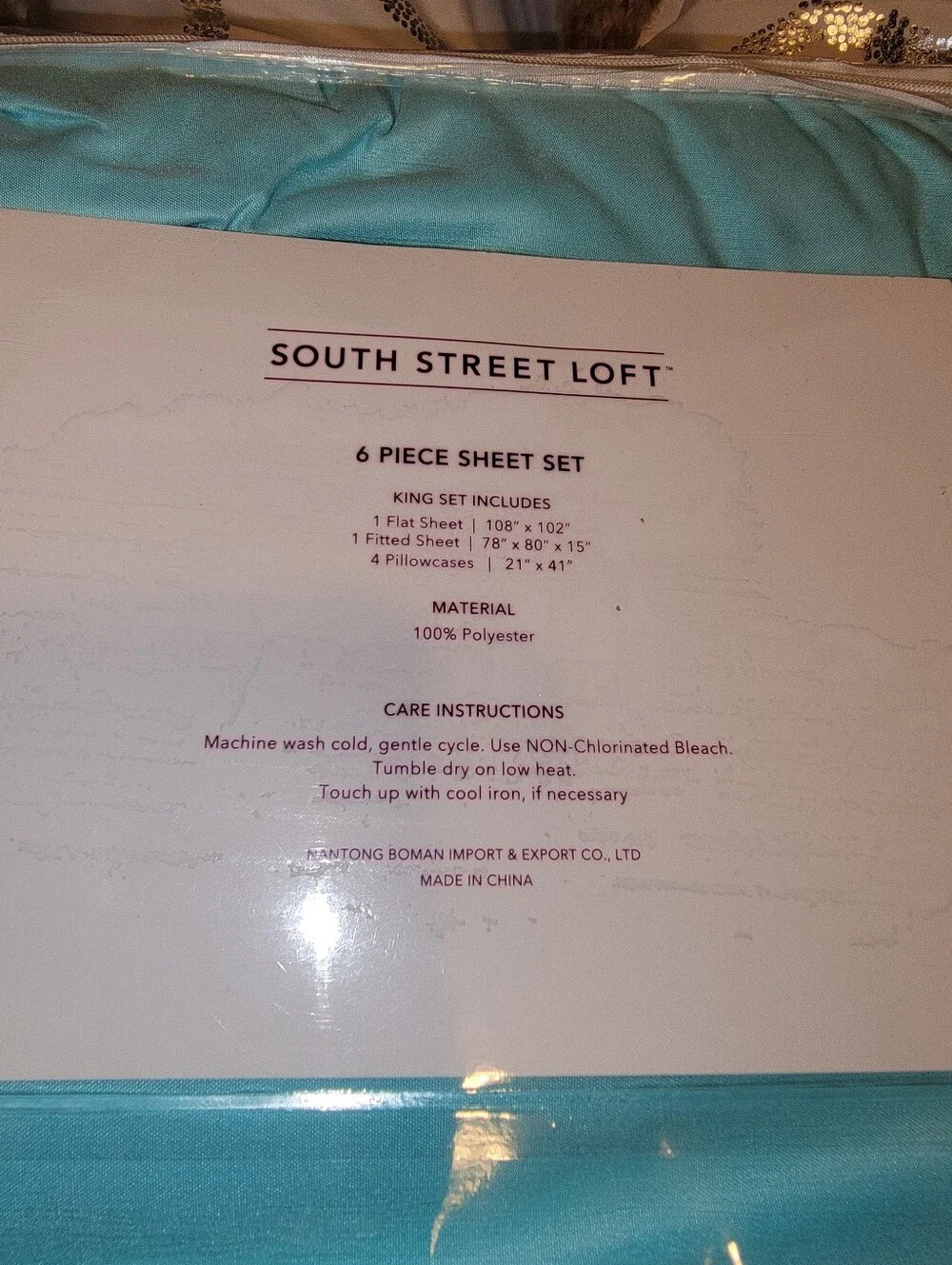 King South Street Loft Microfiber Top Sheet + 4 Pillowcases Blue Turquoise
